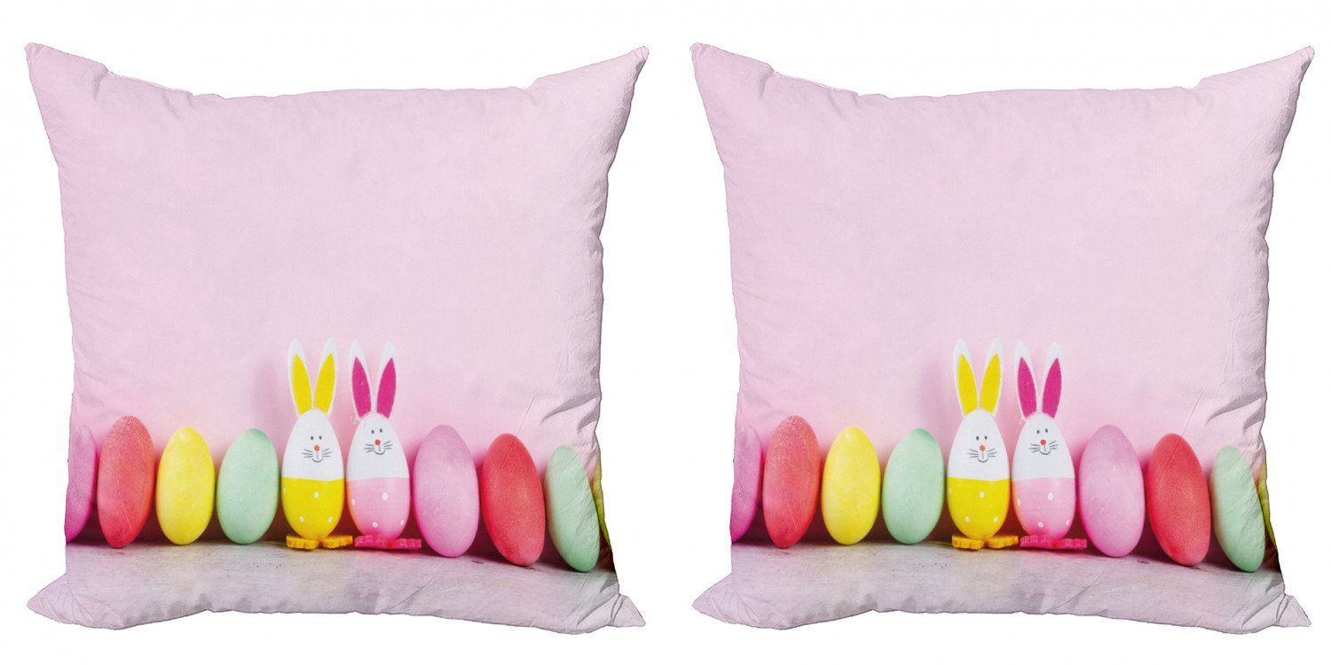 Digitaldruck, Abakuhaus Accent (2 Eier und Doppelseitiger Modern Kissenbezüge Gefärbte Kaninchen Stück), Osterhase