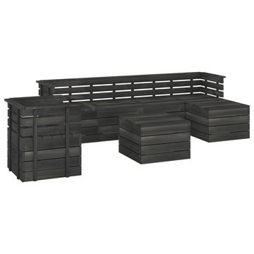 vidaXL Gartenlounge-Set 7-tlg. Garten-Sofagarnitur aus Paletten Kiefernholz Dunkelgrau, (7-tlg)