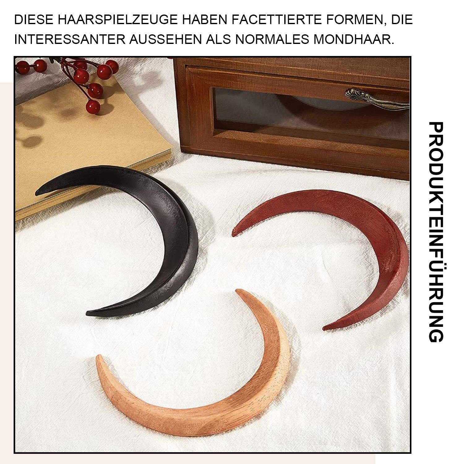 MAGICSHE Handgeschnitzte Mondsichel-Haargabel Haarnadel Schwarz Damen, Holz-Mond-Haarspangen