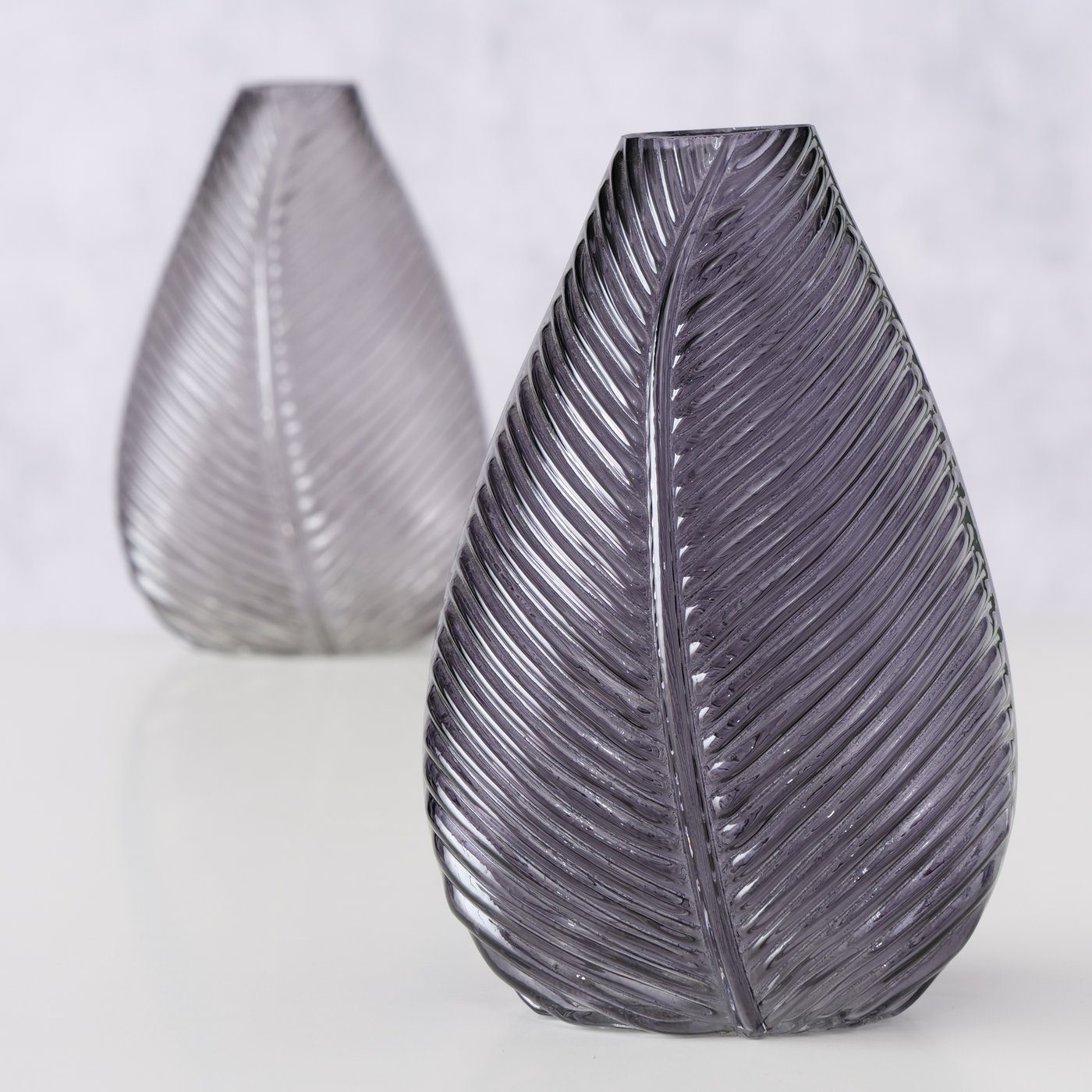 BOLTZE Dekovase 2er Set in Blumenvase grau, aus "Lewin" Glas Vase