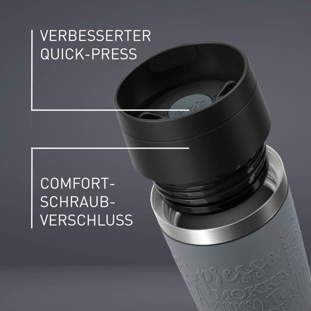 Emsa Thermobecher Travel Mug Classic, mit 360°-Trinköffnung, auslaufsicher, rutschfest, Edelstahl, Kunststoff, Silikon, 4h heiß, 8h kalt - 360 ml / 6h heiß, 12h kalt - 500 ml, 100% dicht