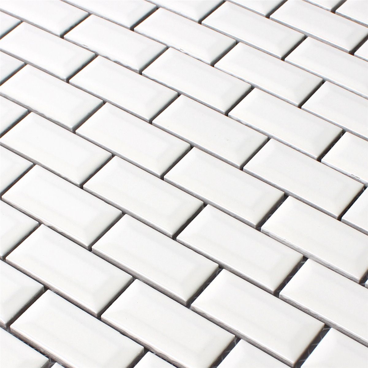 Mosafil Mosaikfliesen Mosaikfliesen Metro Keramik Picton Facette, Keramik 30.000x30.000, weiß, Verlegefertig auf ein Netz geklebt - Frostsicher - Wasserfest