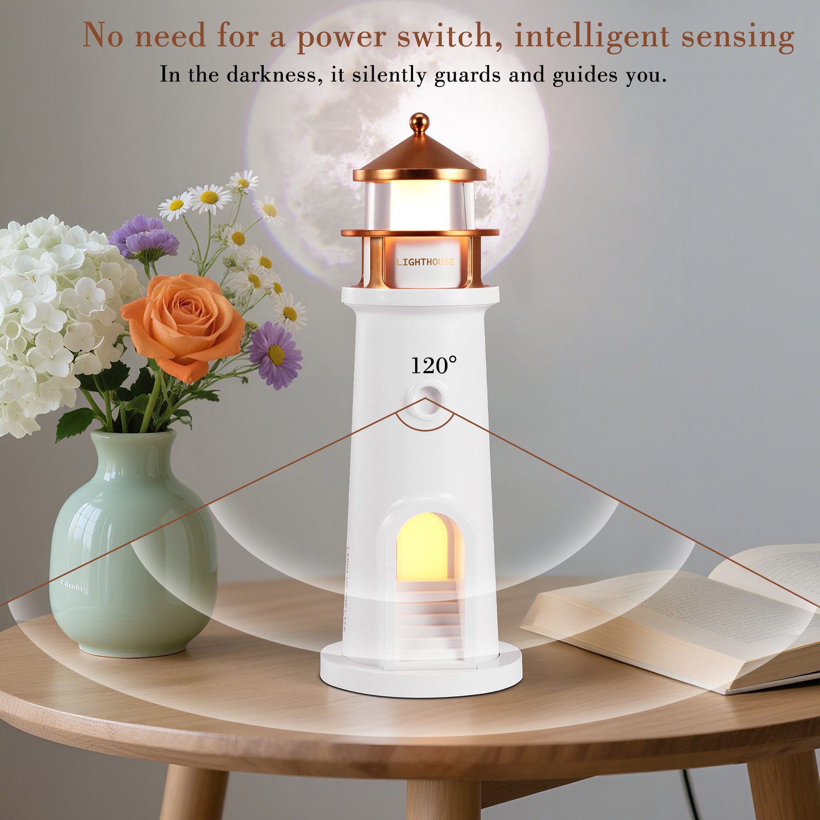 BlingBin Nachtlicht Leuchtturm Lampe, Projektion Leuchtturm Lampe, Tischleuchte, mit Bluetooth-Fernbedienung, LED fest integriert, warmes Licht, Tischleuchte Leuchtturm Geschenk,für Wohnzimmer Weihnachten Geburtstag