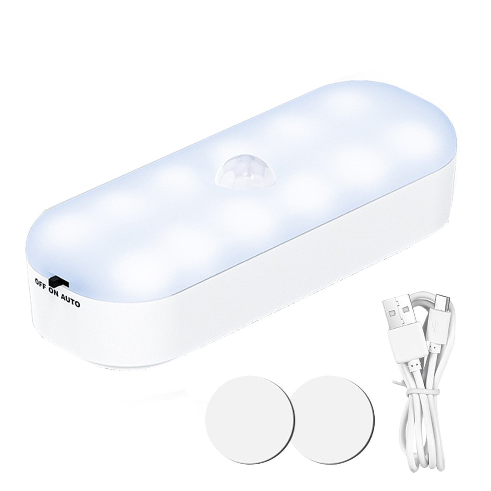 Jibenhome Unterschrankleuchte LED Nachtlicht Akku Aufladbar, USB Schranklicht, Kleiderschrank 3 Modi, Weiß, mit Bewegungssensor für Badezimmer,Küchen,Kinderzimmer,Treppen