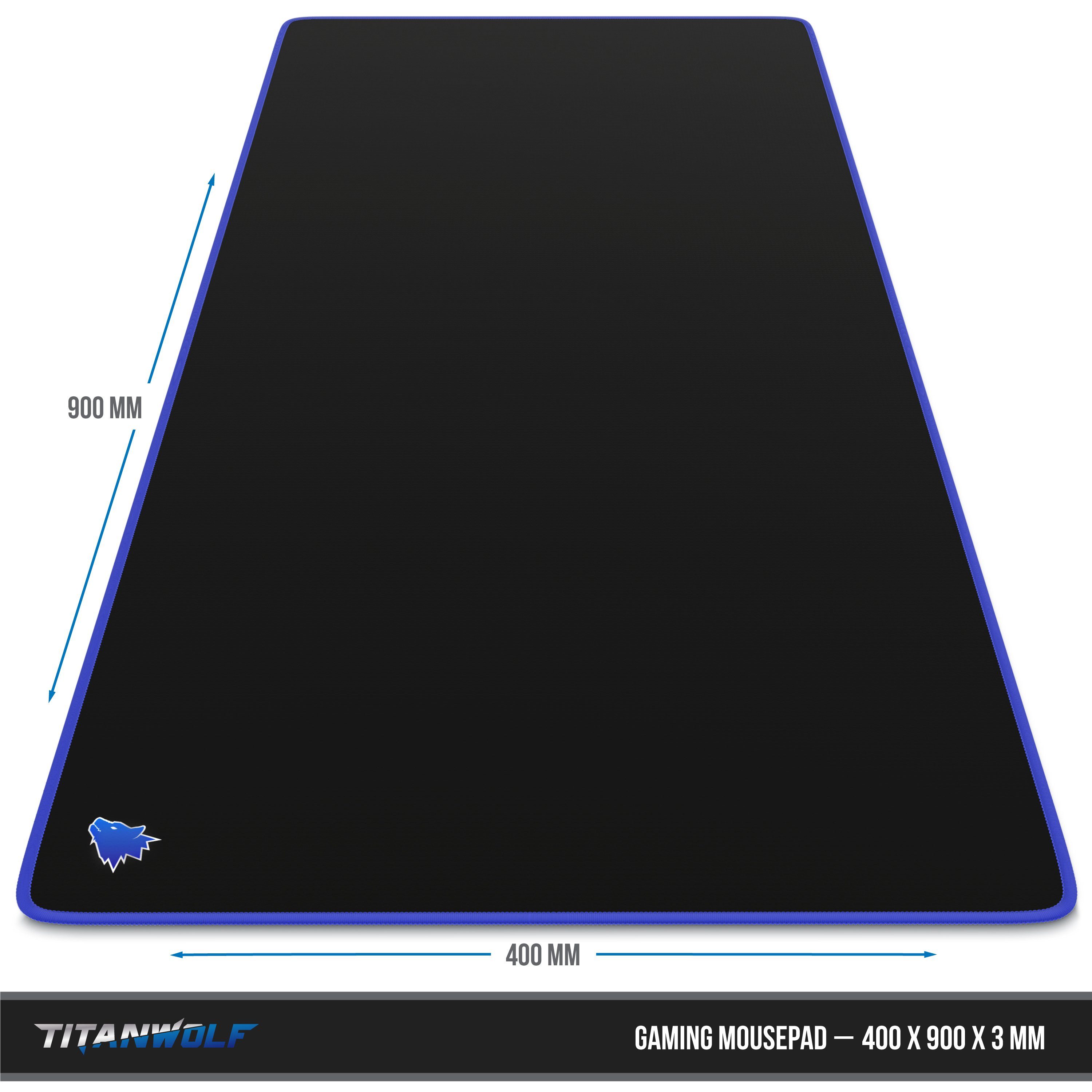 Titanwolf Gaming Mauspad XXL Speed Mousepad 900 x 400 x 3 mm, große Tischunterlage, rutschfest, abwaschbar, Geschwindigkeit & Präzision, Kopf blau