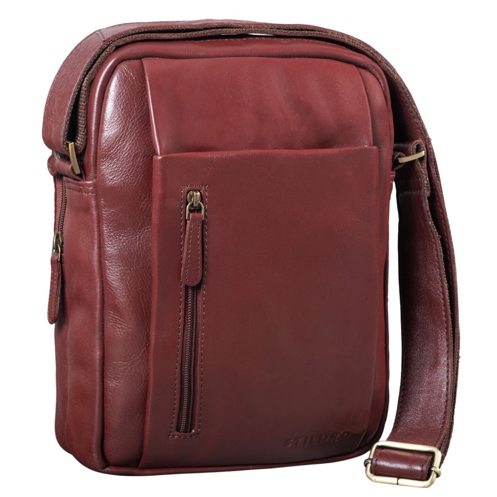 STILORD Messenger Bag "Irving" rot Leder Tasche Vintage - braun Klein