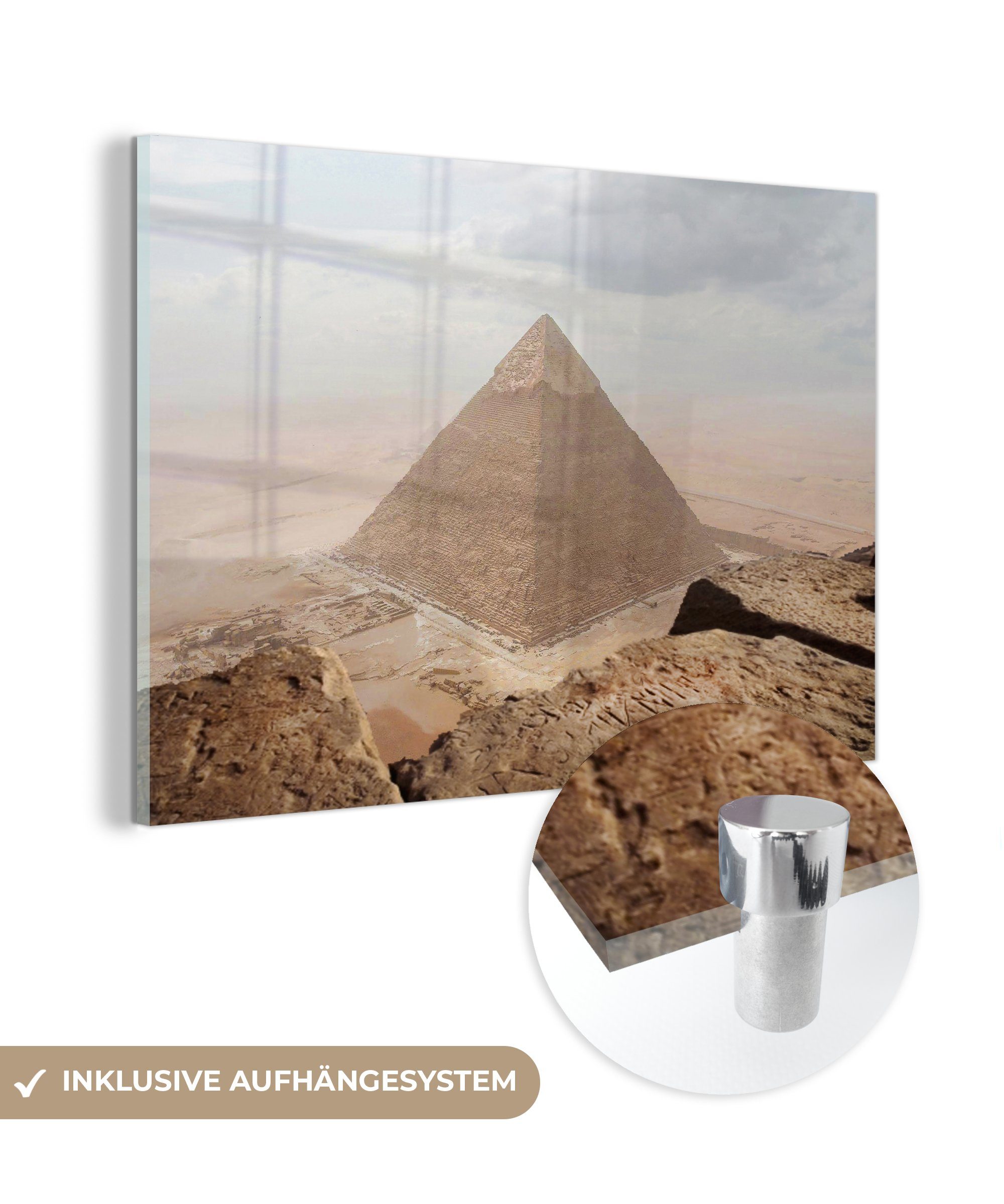 MuchoWow Acrylglasbild Blick von der Cheopspyramide Ägypten, (1 St), Acrylglasbilder Wohnzimmer & Schlafzimmer