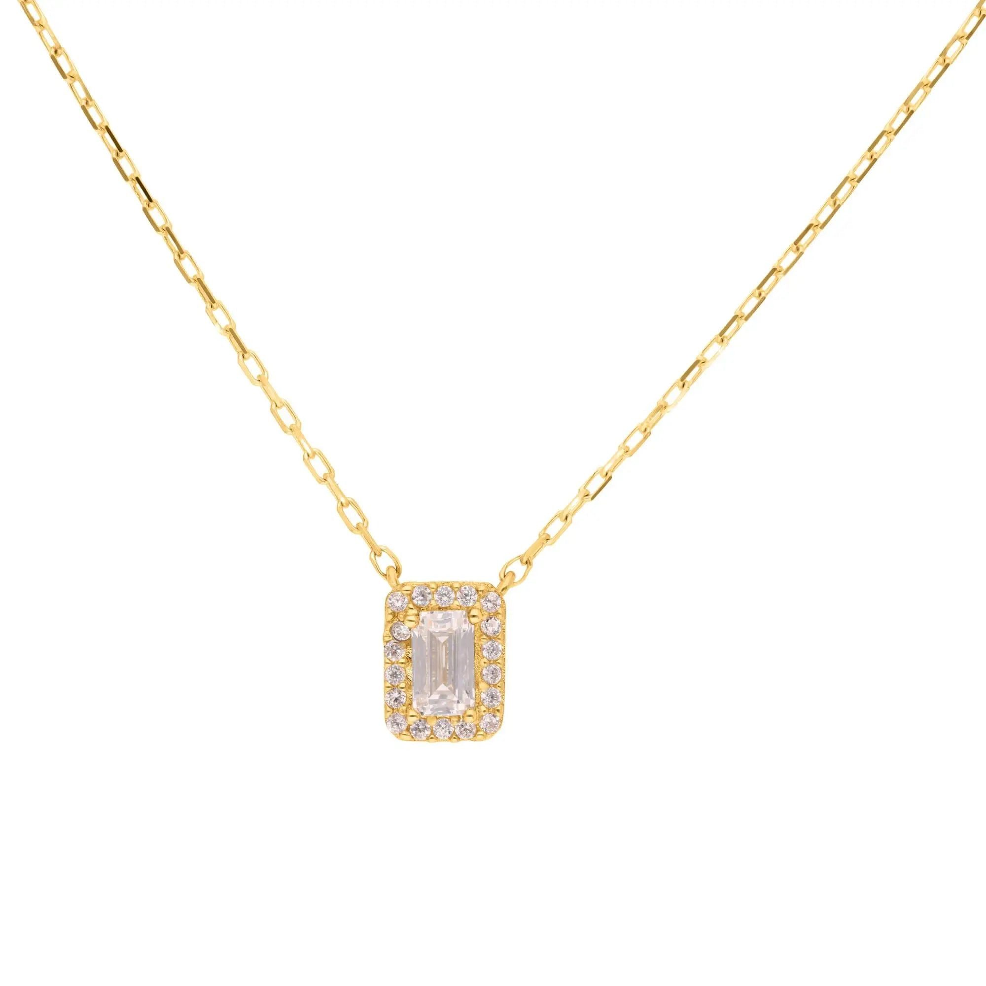 Suzan Gold Kette mit Anhänger 375er Gold Halskette Damen – mit Baguette-Zirkonia, wasserfest