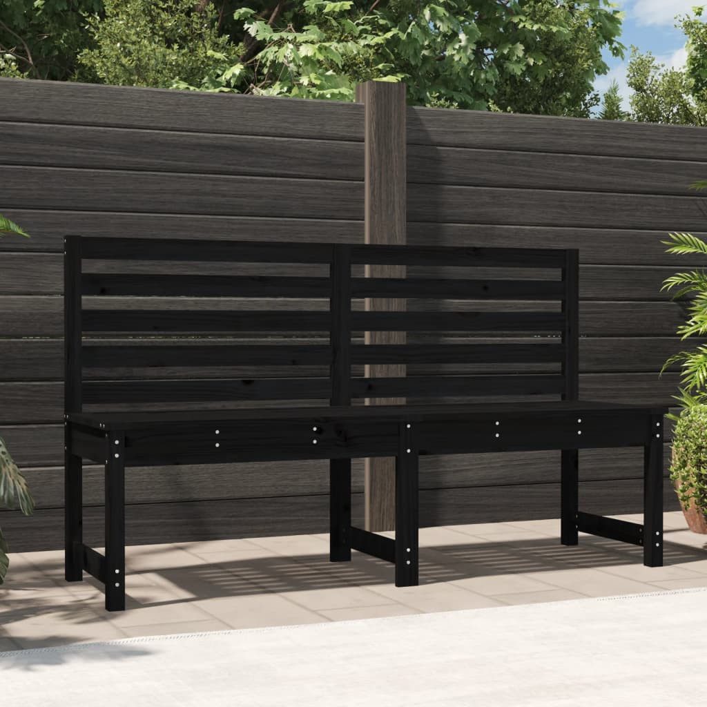 furnicato Gartenbank Klassische aus Massivholz, Schwarz, 157,5 x 48 x 91,5 cm, Komfortable Sitzbank mit Rückenlehne und Lattenrost für den Balkon