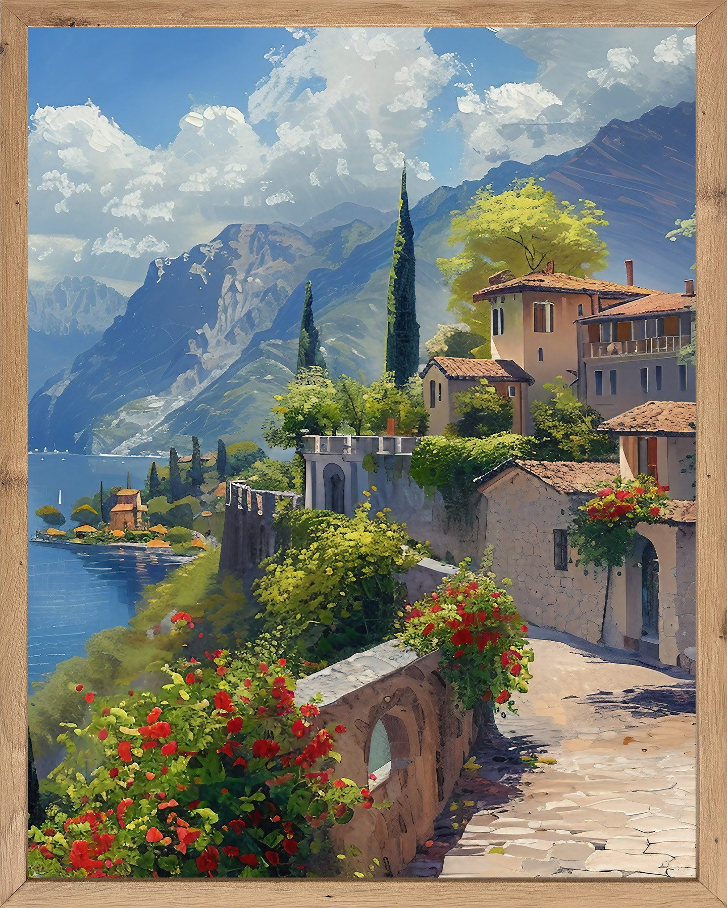 Bönninghoff Bild mit Rahmen Wandbild gerahmt LAKE GARDA 40x50 cm – Natur Wandbild beruhigend, Berge & Alpenbilder, Italien, See, mit dekorativem Rahmen
