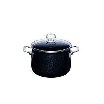 Riess Topf-Set Topfset Familienset 5-teilig BLACK MAGIC, Emaille (Sparpaket, 5-tlg., Schnabeltopf 12 cm, Fleischtopf 16 / 20 cm, Kasserolle 16 / 20 cm), Kochtöpfe