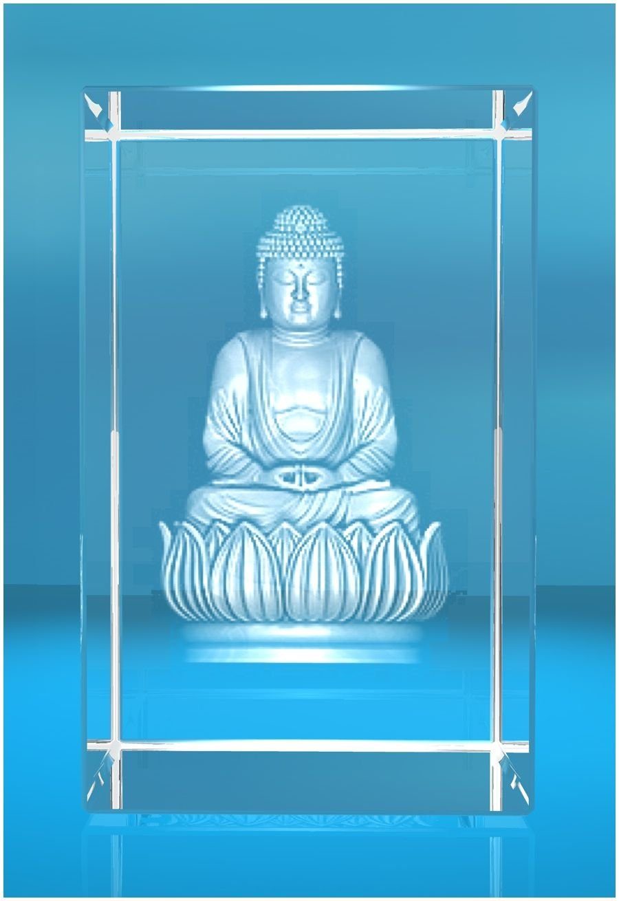 VIP-LASER Dekofigur 3D Glasquader Motiv: 3D Buddha, Hochwertige Geschenkbox, Made in Germany, Familienbetrieb