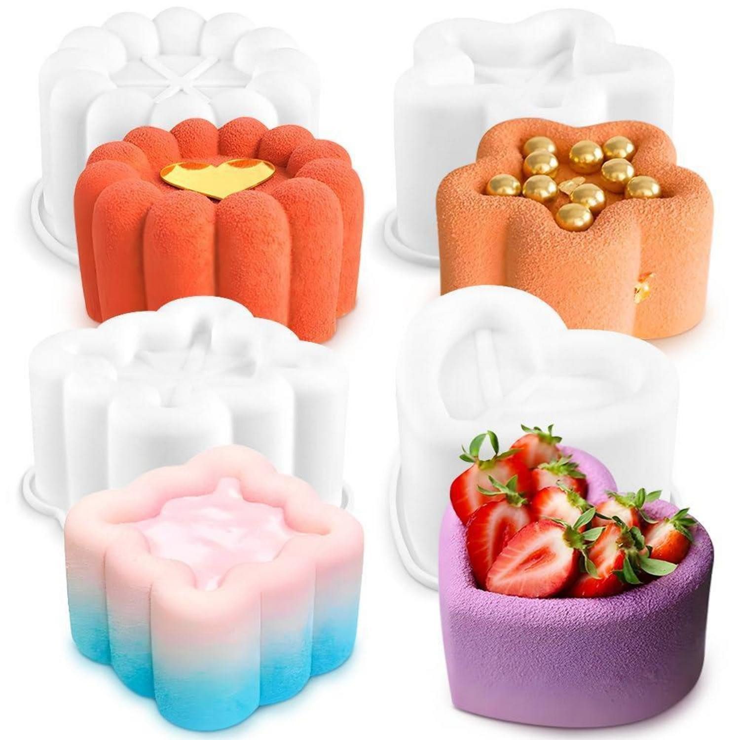 LuxusKollektion Silikonform Silikon Backform Set 4er Sterne Herz Blume Quadrat, (4-tlg)