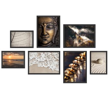 WallSpirit Poster Poster Set "Meditation Yoga" – 7 Motive beidseitig – OHNE Rahmen, (7er Set)