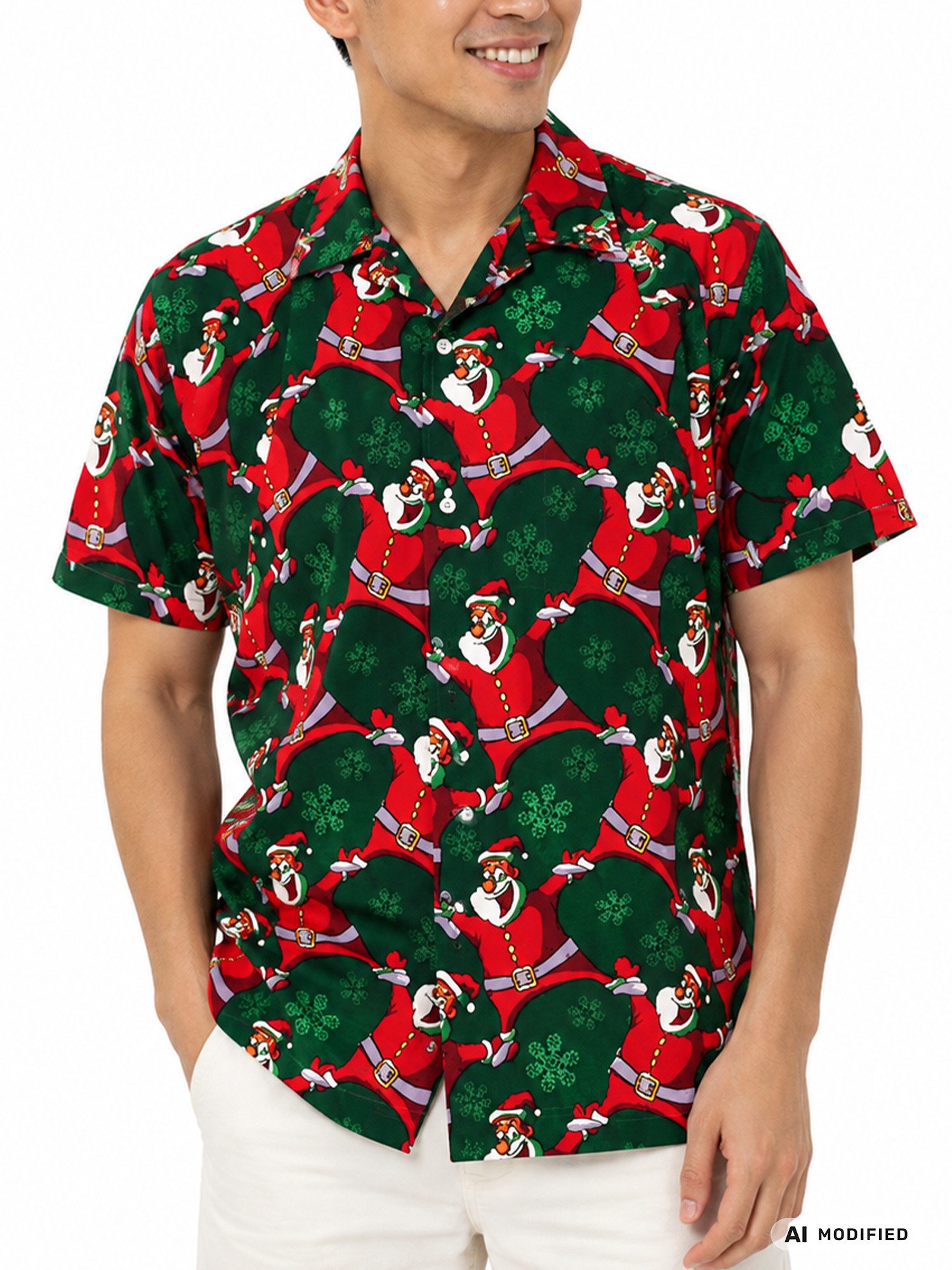 King Kameha Hawaiihemd "Christmas Laughing Santa" Funky Hawaii-Hemd Kurzarm Front-Tasche
