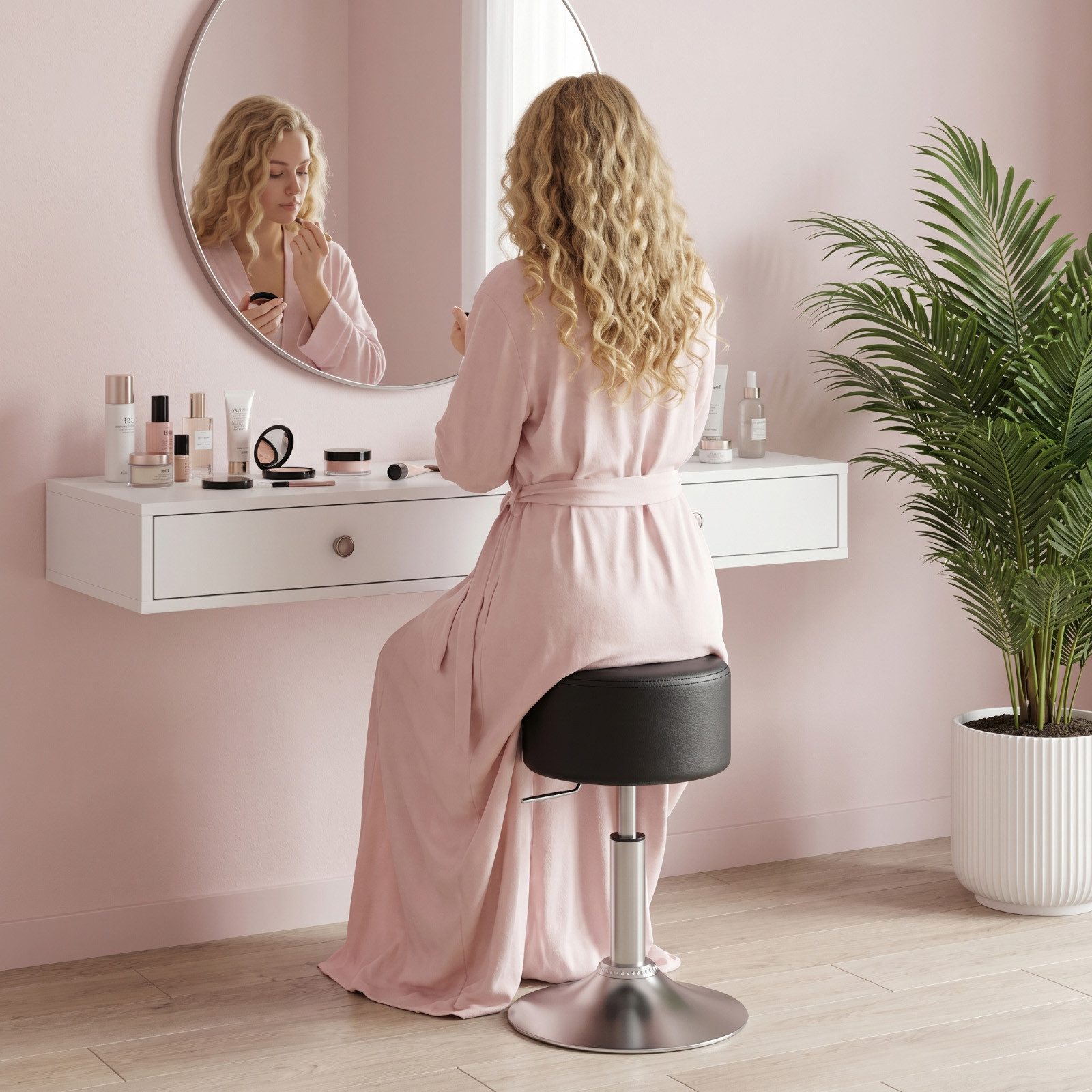 HOMALL Barhocker Höhenverstellbarer, um 360° drehbarer Friseurstuhl Drehstühle (1 St/2 St Barhocker und Schminkstuihle mit doppelter Polsterung, geeignet fur Schminktische, Schlafzimmer, Arbeitszimmer und Esszimmer)