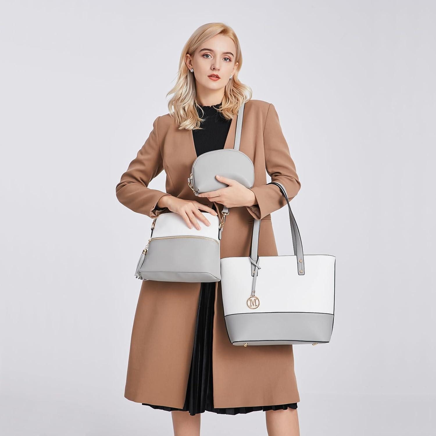LuxusKollektion Handtasche Handtasche Damen Shopper Umhängetasche Aktentasche 1-3 Grau&weiß