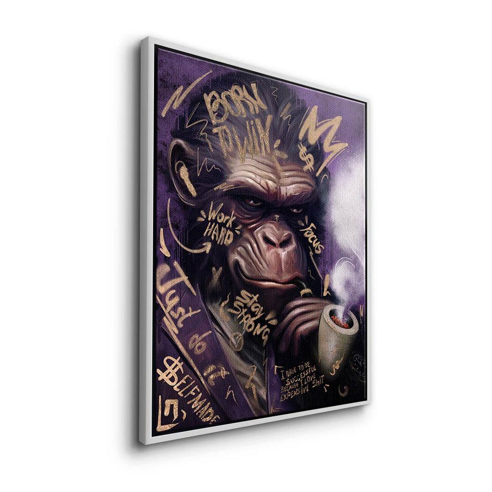 DOTCOMCANVAS® Leinwandbild, Leinwandbild Affe goldener Gorilla Gentlemen Rahmen mit Rahmen premium Club Porträt