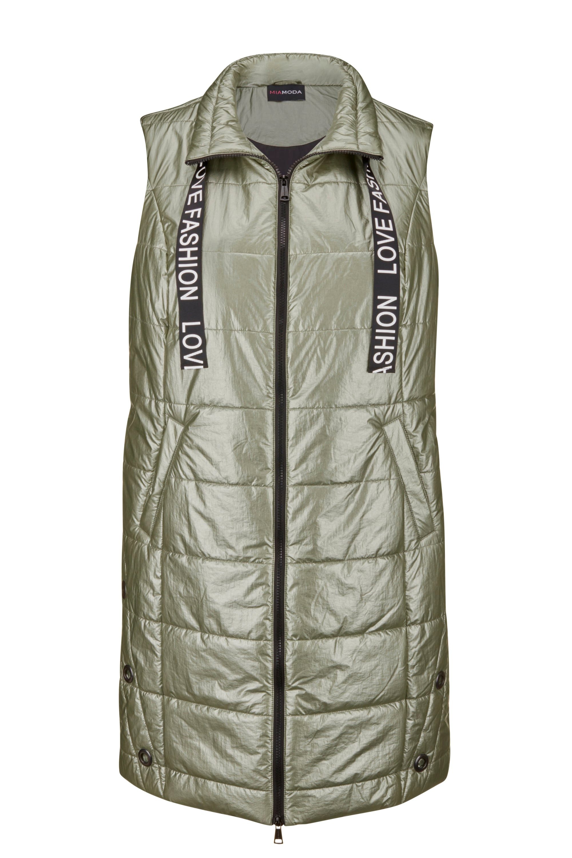 MIAMODA Steppweste Long-Steppweste Metallic-Look Zierband Zipper günstig online kaufen