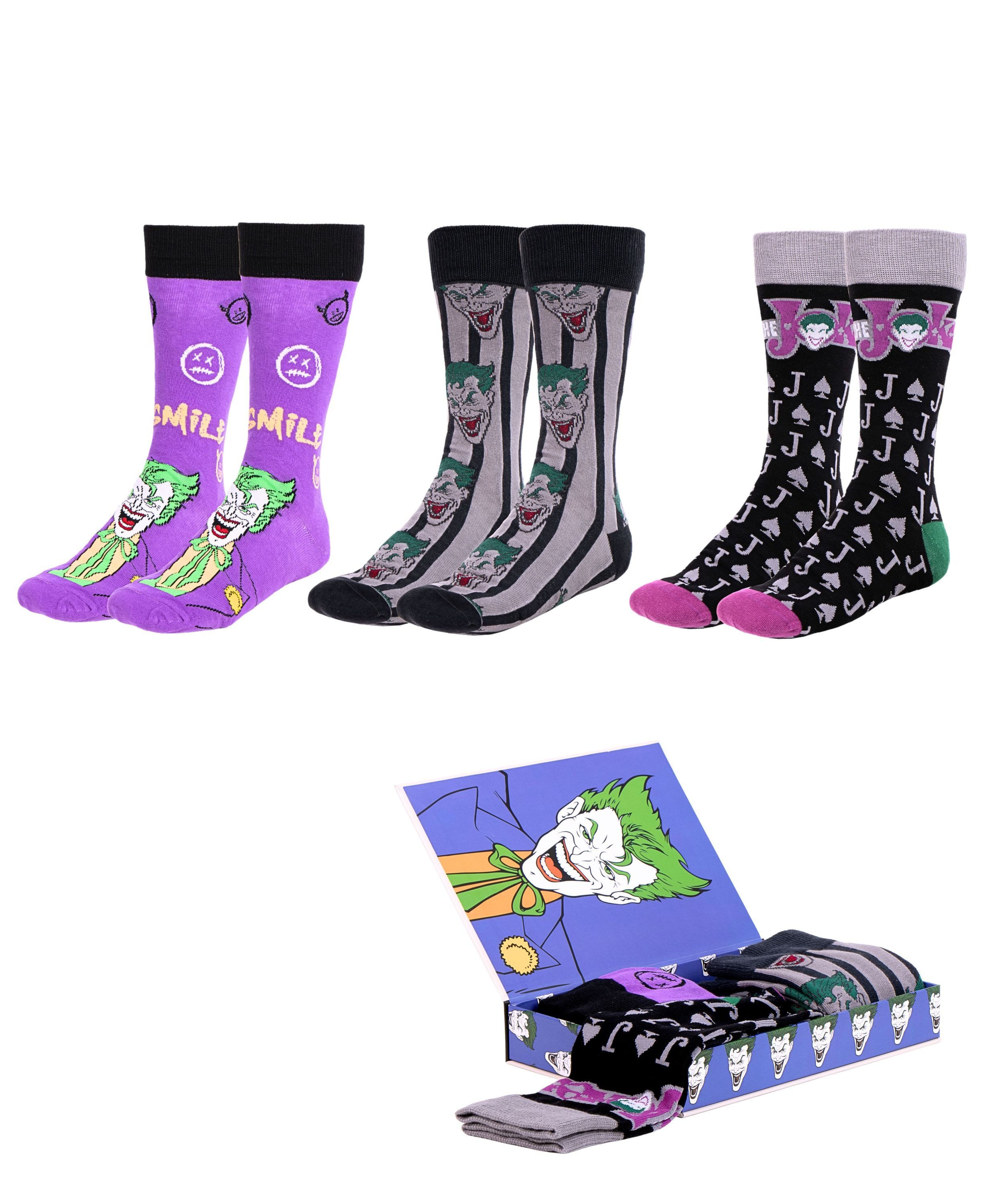 DC Comics Socken Joker Batman (3-Paar) Geschenkset Gr. 38-45