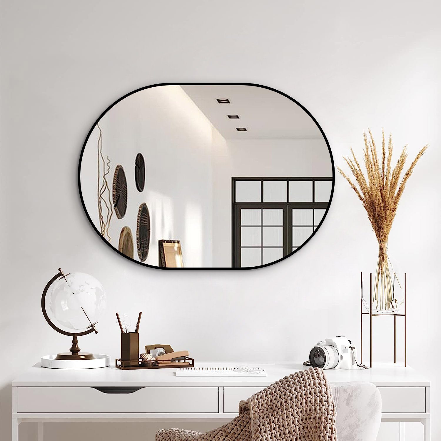 Boromal Spiegel Flur Rund 80 cm Wandspiegel Schwarz 50x80cm mit Alu Rahmen günstig online kaufen