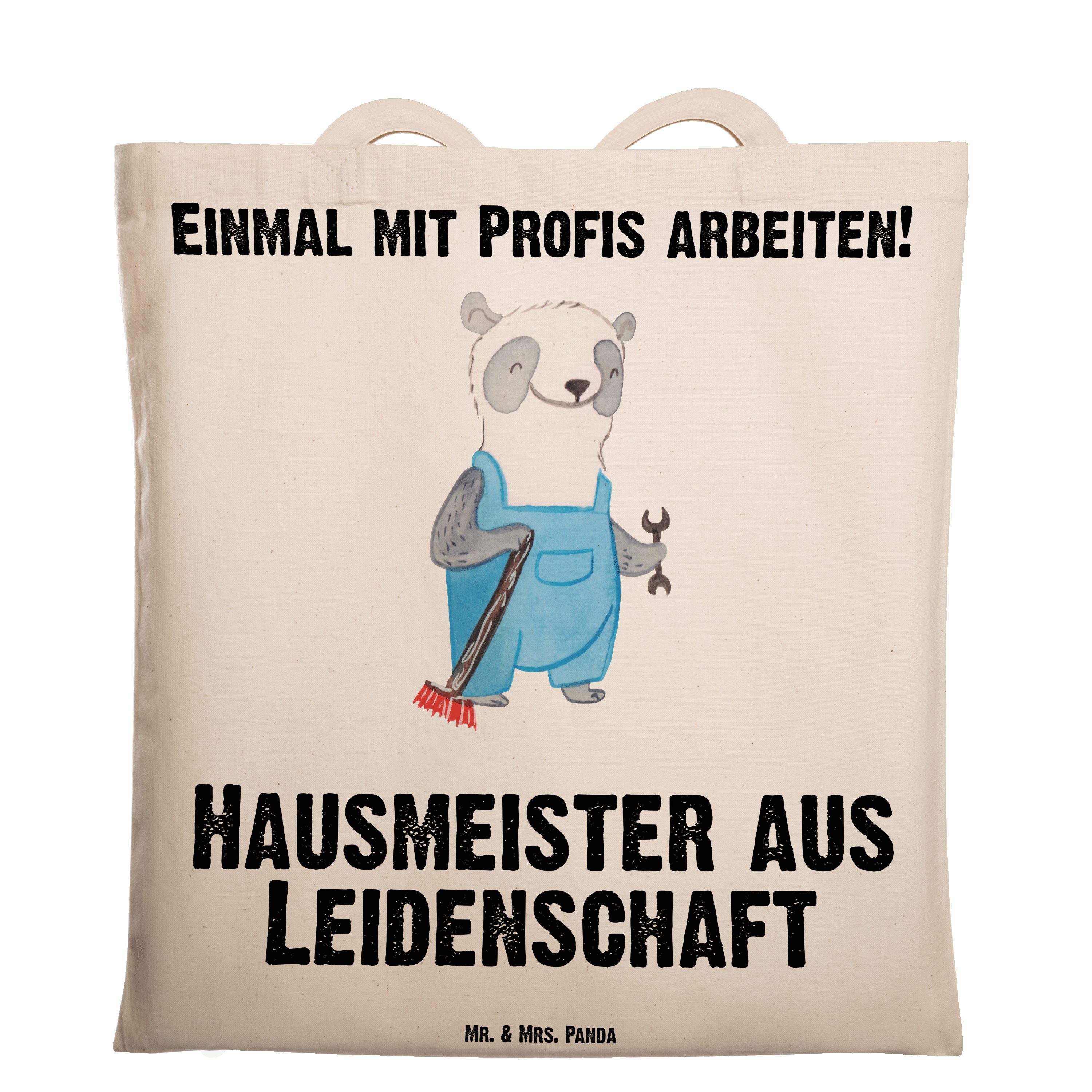 Mr. & Mrs. Panda Tragetasche Hausmeister aus Leidenschaft - Transparent - Geschenk, Hausverwalter, (1-tlg)