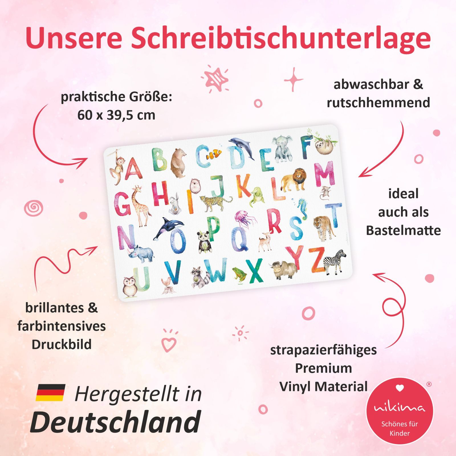 nikima Schreibtischunterlage stabile Vinyl Schreibtischunterlage Alphabet – Bild 2 von 5