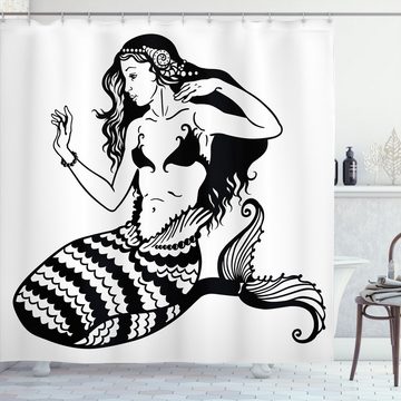 Abakuhaus Duschvorhang Moderner Digitaldruck mit 12 Haken auf Stoff Wasser Resistent Breite 175 cm, Höhe 180 cm, Schwarz-Weiss Fisch Tailed junges Mädchen
