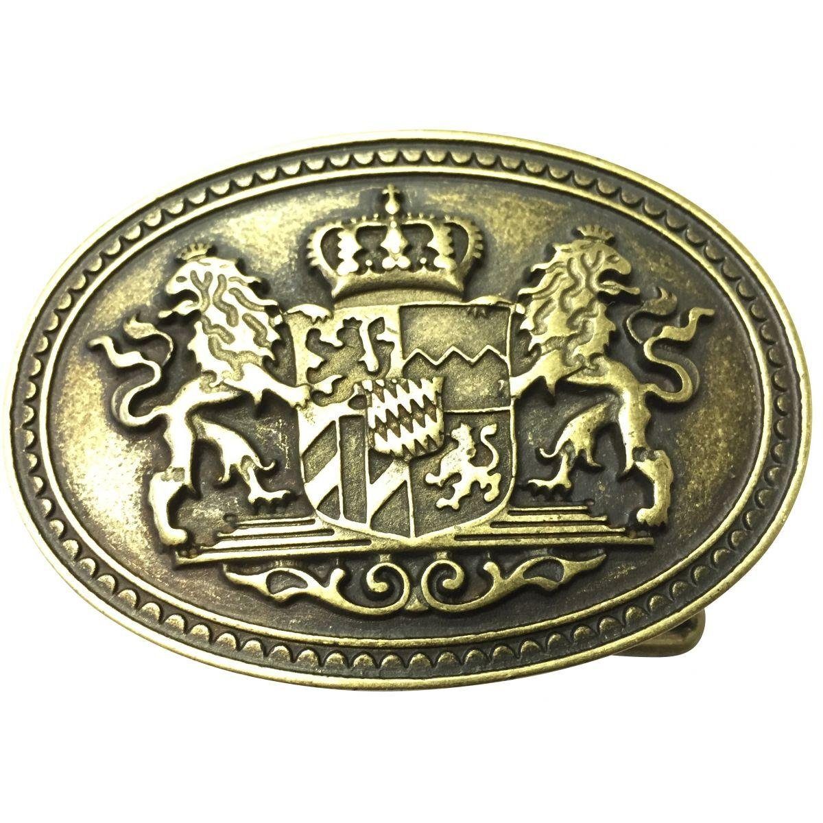 BELTINGER Gürtelschnalle Doppellöwe und Wappen 4,0 cm - Buckle Wechselschließe Gürtelschließe 4 Altmessing