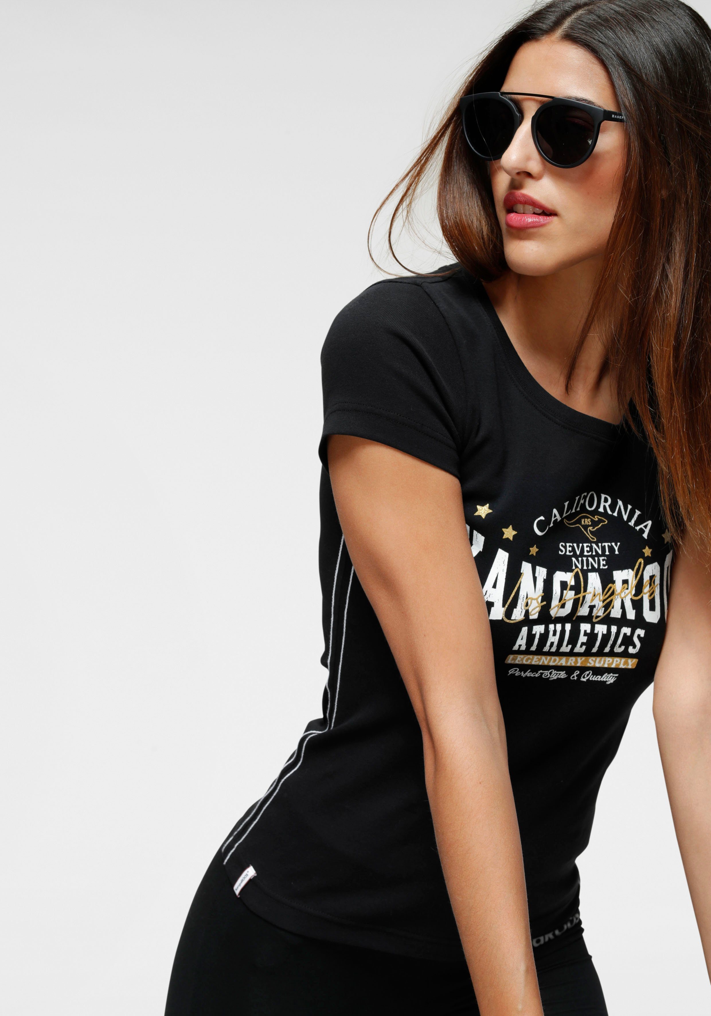 Damen Shirts KangaROOS T-Shirt mit goldgfarbenem Glitzerdruck