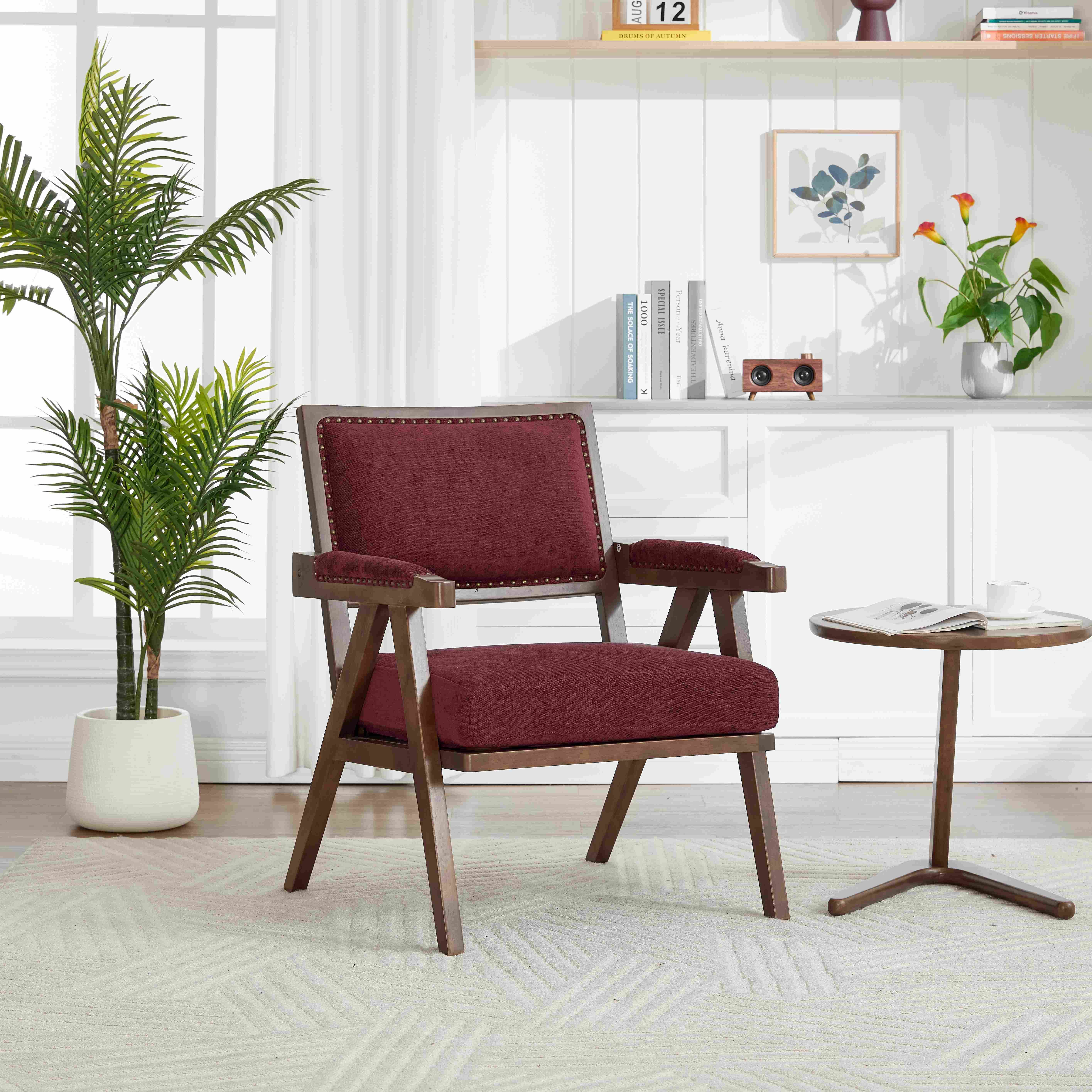 BlingBin Sessel Akzentstuhl Mit Holzrahmen, Wohnzimmerstühle Mit Armlehnen (1 Stück, 1-St., 66,5x66x88cm), Bequemer Sessel Mit Leinenbezug Für Schlafzimmer, Flur, Balkon