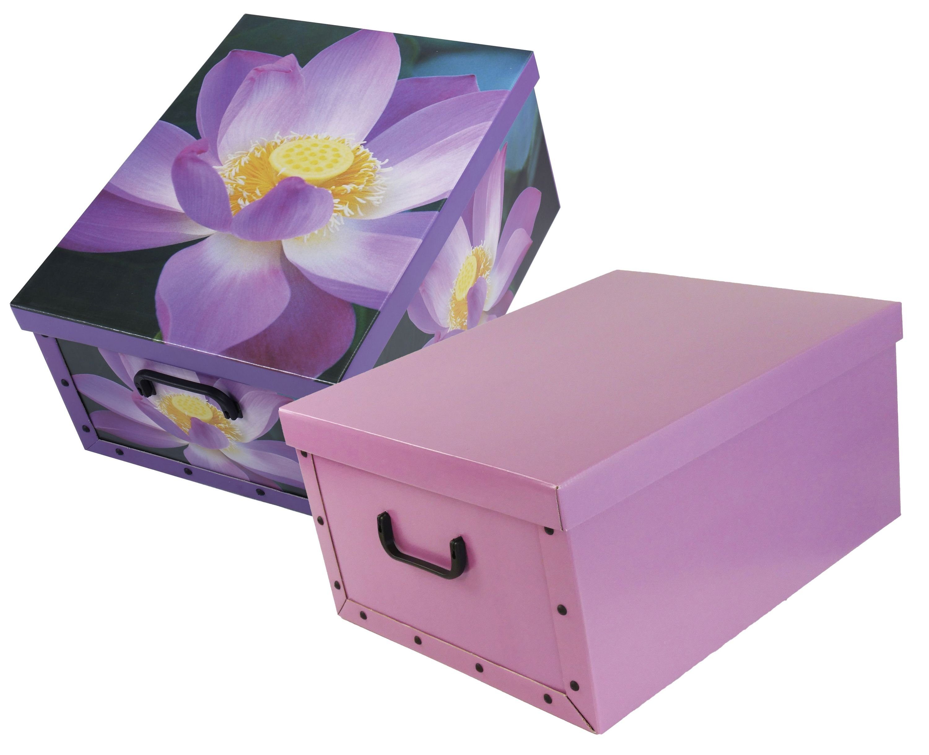 Geschenkbox Box Blummen (2 Violett Dekokorb Sammelbox Mehrzweckbox Karton Wäsche Ordnungsboxen Dekokarton ARTRA Aufbewahrungsbox Haushalt Clip für Deko SET Violett und St), Büro 2er