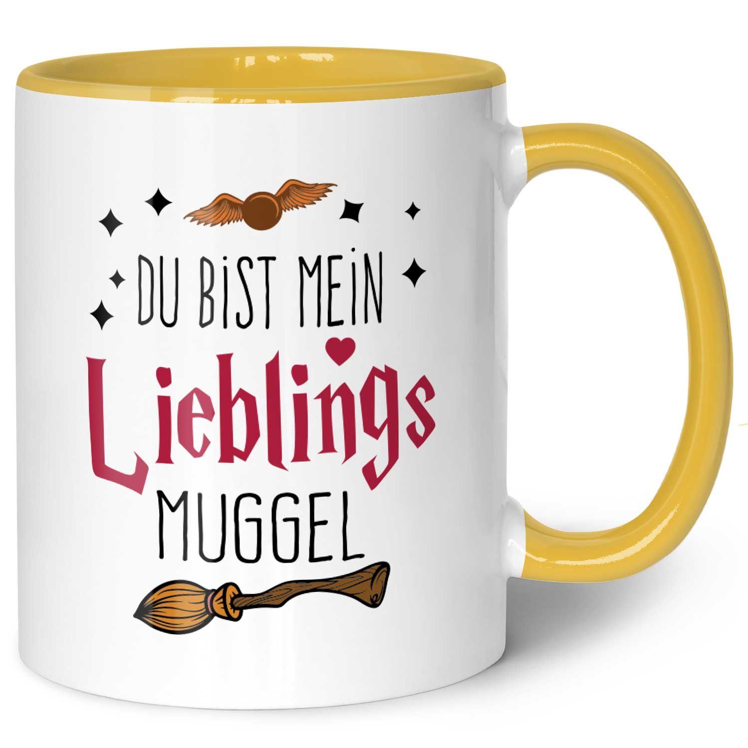 GRAVURZEILE Tasse mit Spruch - Du bist mein Lieblingsmuggel - Langlebiger Druck, aus Keramik - Spülmaschinenfest, Farbe: Gelb
