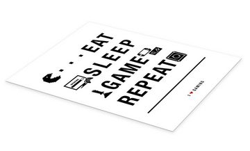 Posterlounge Poster Typobox, Eat sleep game repeat, Jugendzimmer Grafikdesign