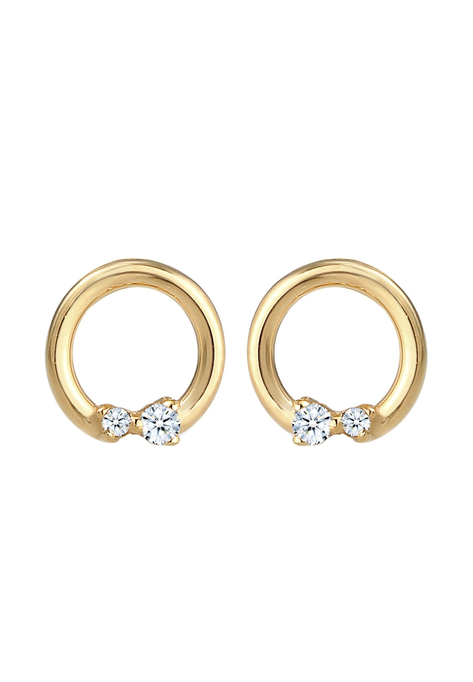 Damen Schmuck Elli DIAMONDS Paar Ohrstecker Kreis Geo Diamanten (0.04 ct) Edel 585er Gelbgold
