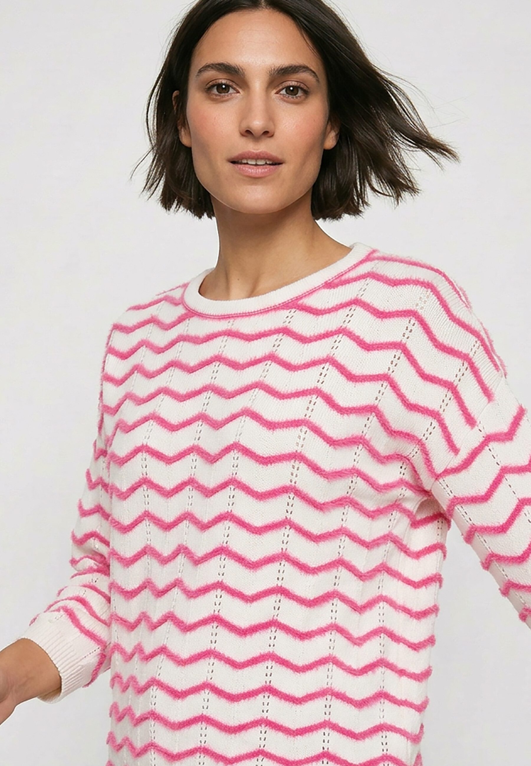 Olsen Strickpullover Pullover mit Allover-Dessin und 3/4-Ärmeln