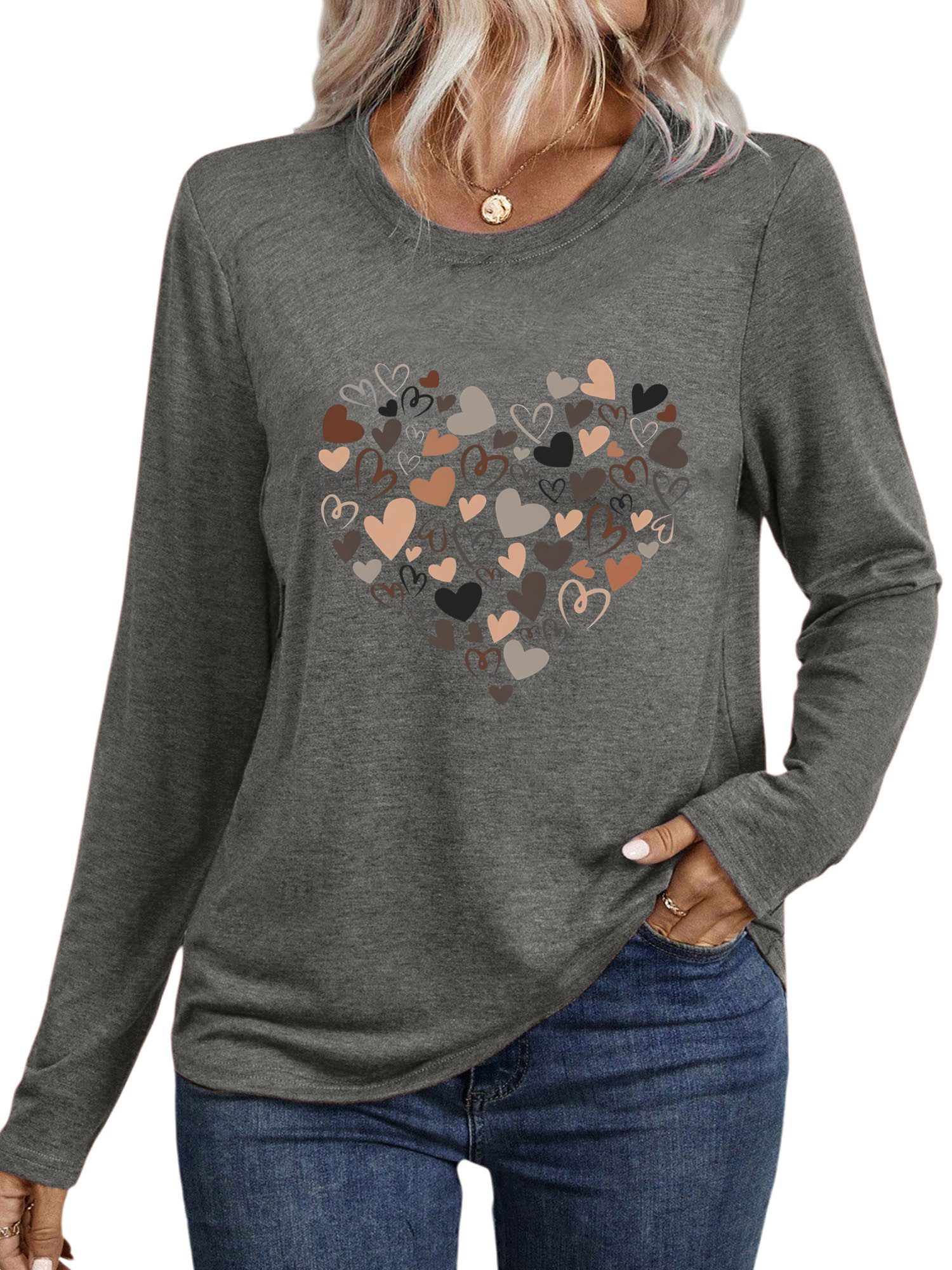 PYLIKE Rundhalsshirt Damen Casual Langarm mit Liebe Druck bequemes Rundhals günstig online kaufen