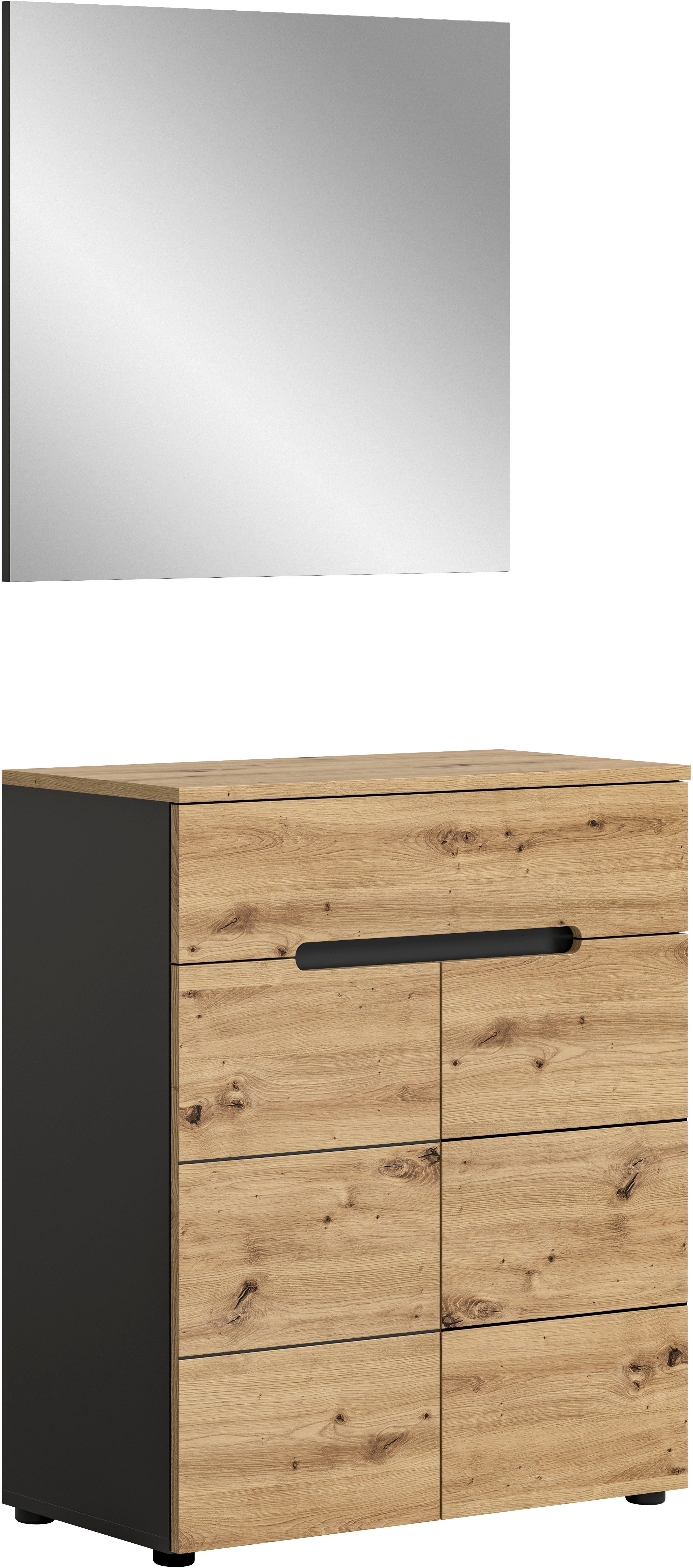 Home affaire Garderoben-Set REHAT, TOPSELLER!, 2-teilig, Breite 80cm, individuell erweiterbar, (Set, 2-St., bestehend aus: Garderobenspiegel und Schuhkommode), Garderobenkombination, Kombination, Set, Flurgarderobe, Diele
