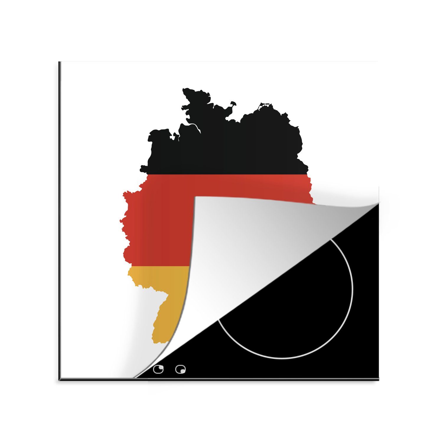MuchoWow Herdblende-/Abdeckplatte Karte von Deutschland mit der deutschen Flagge, Vinyl, (1 tlg), 78x78 cm, Ceranfeldabdeckung, Arbeitsplatte für küche