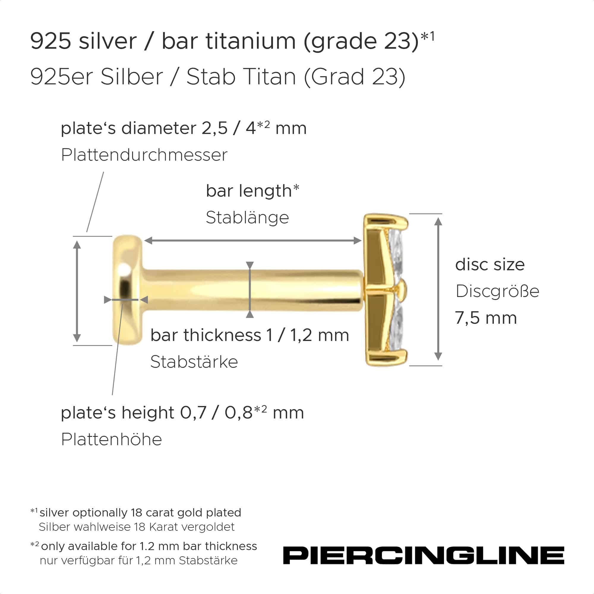 PIERCINGLINE Piercing-Set Titan Labret mit Innengewinde + 925er Silber Aufsatz MOISSANIT-BLUME (Labrets, 1-tlg)