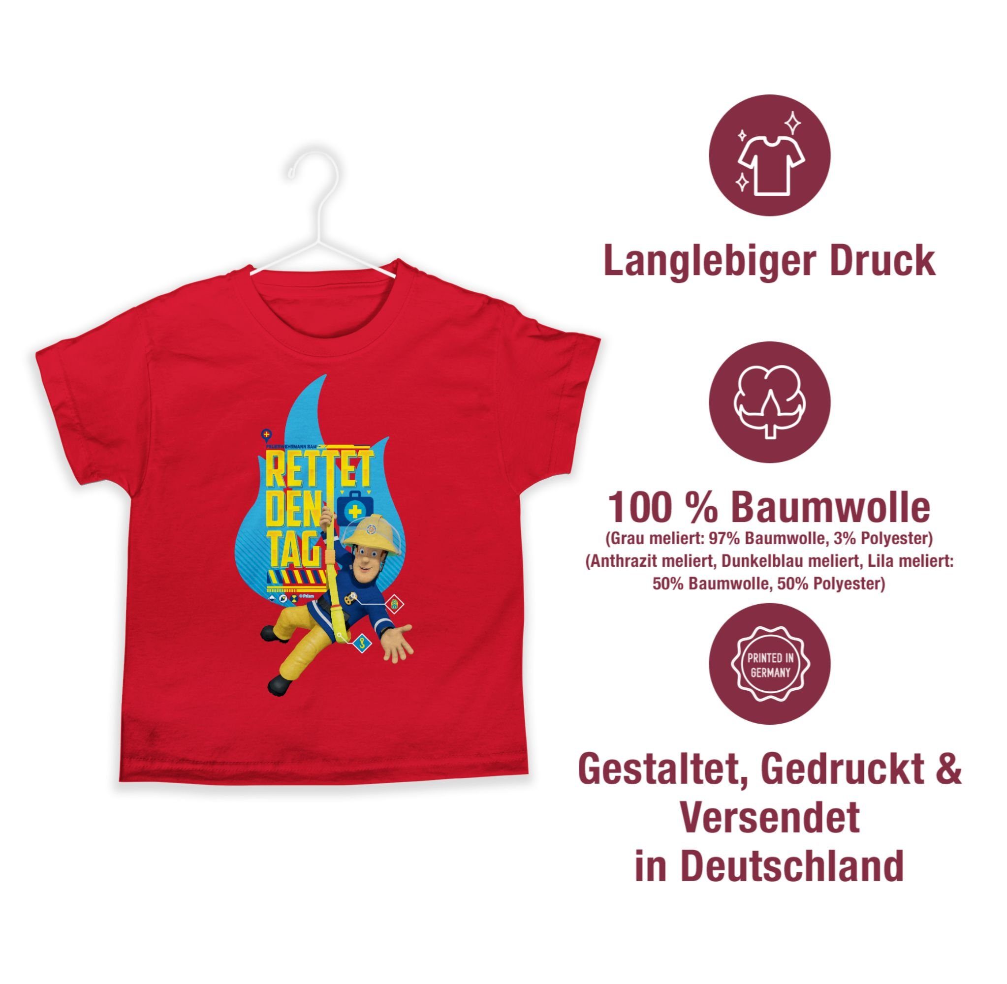 Shirtracer T-Shirt Rettet den 02 Sam Jungen Tag Rot Feuerwehrmann