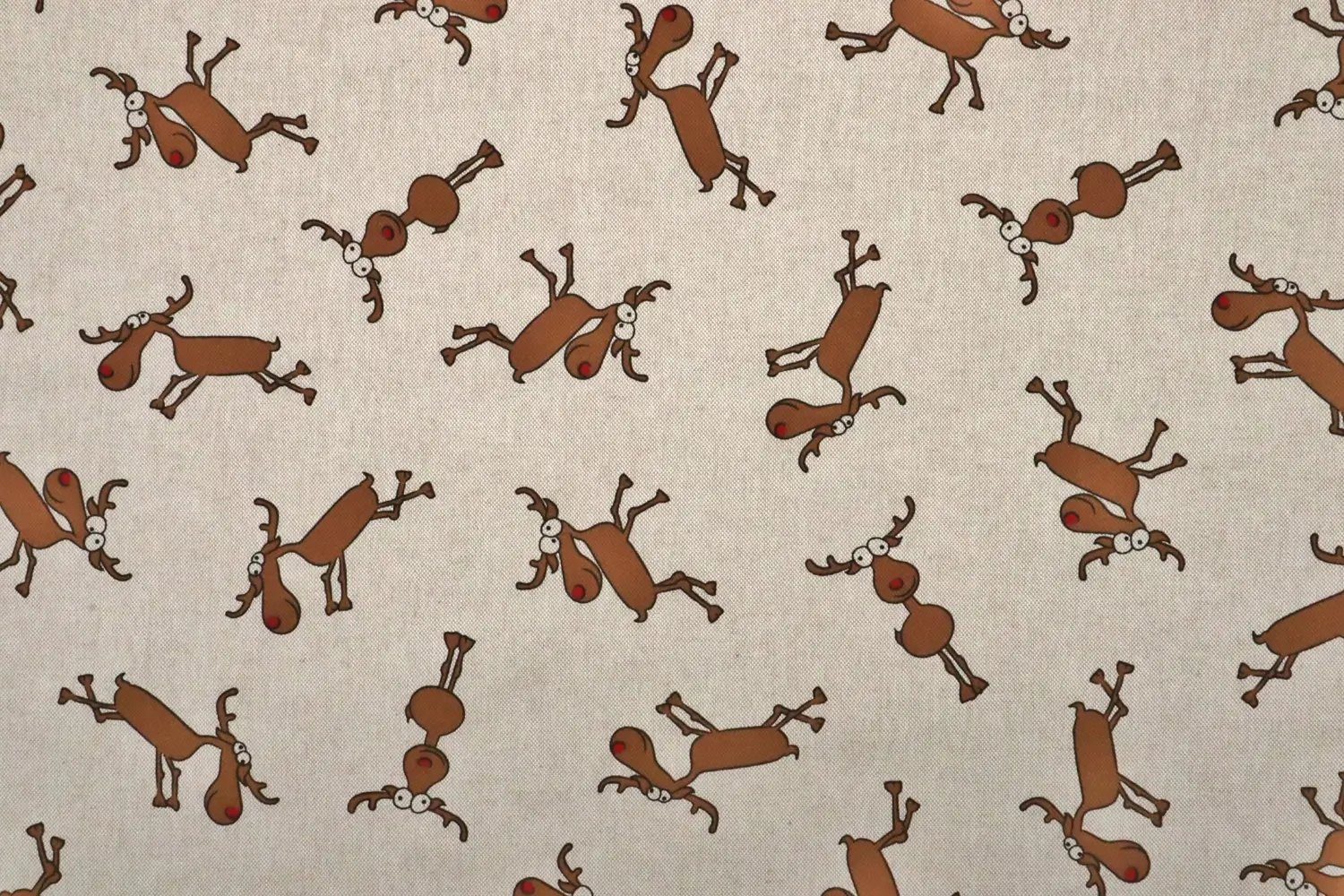 Stofferia Stoff Dekostoff Leinenoptik Weihnachten Elch Rentier Natur, Meterware