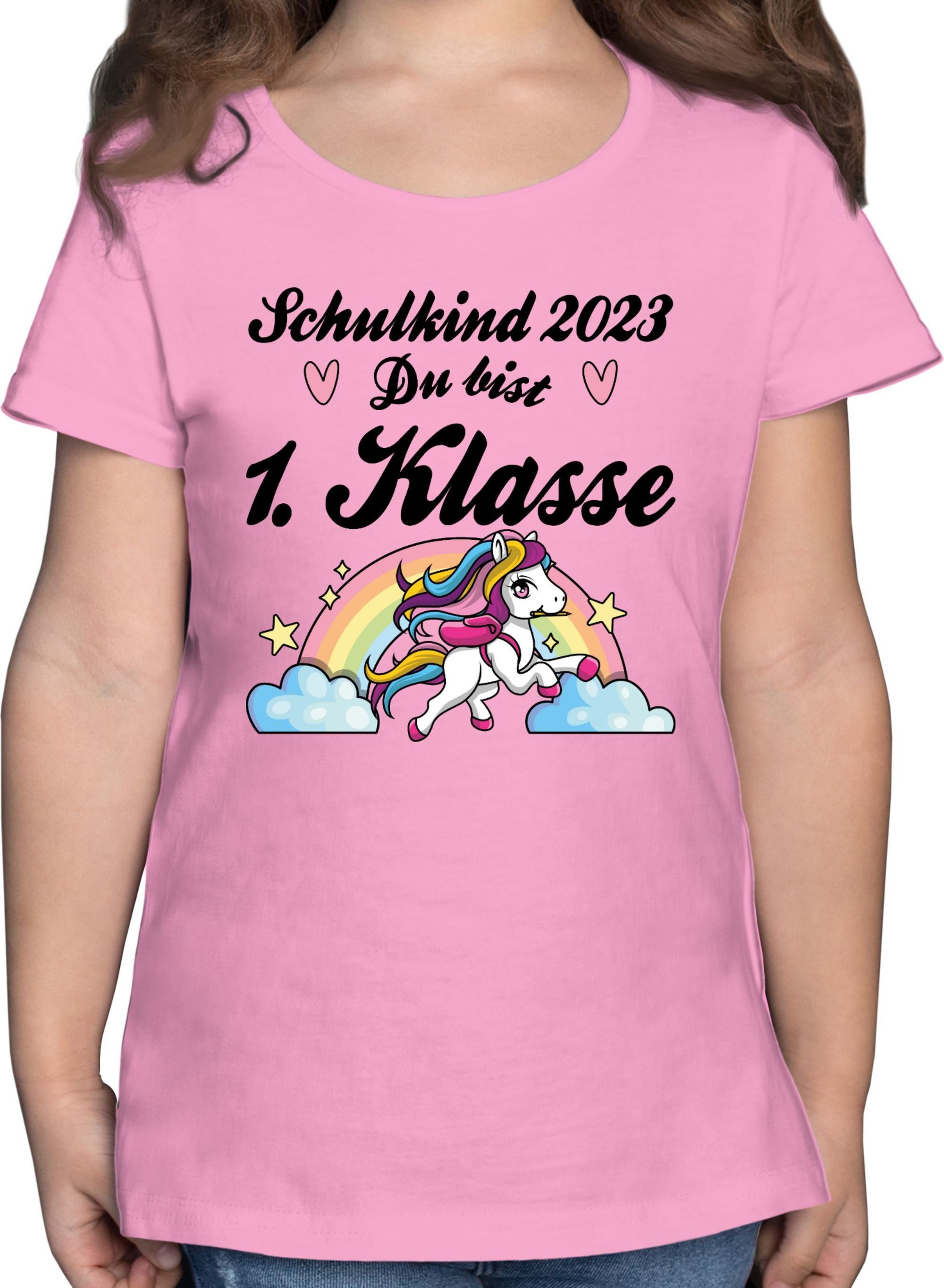 Pferd Schulkind bist Rosa Mädchen Du T-Shirt - 2023 Einschulung Shirtracer Erstklassig - 2