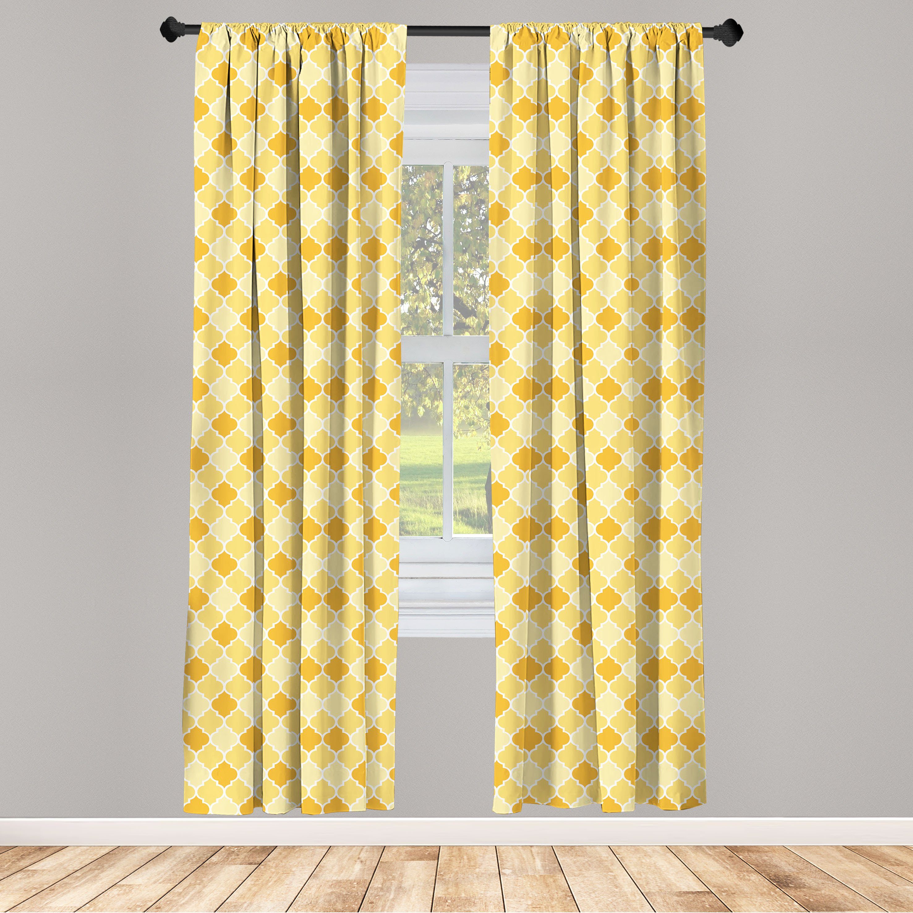 Gardine Vorhang für Wohnzimmer Schlafzimmer Dekor, Abakuhaus, Microfaser, Quatrefoil Trellis in Yellow