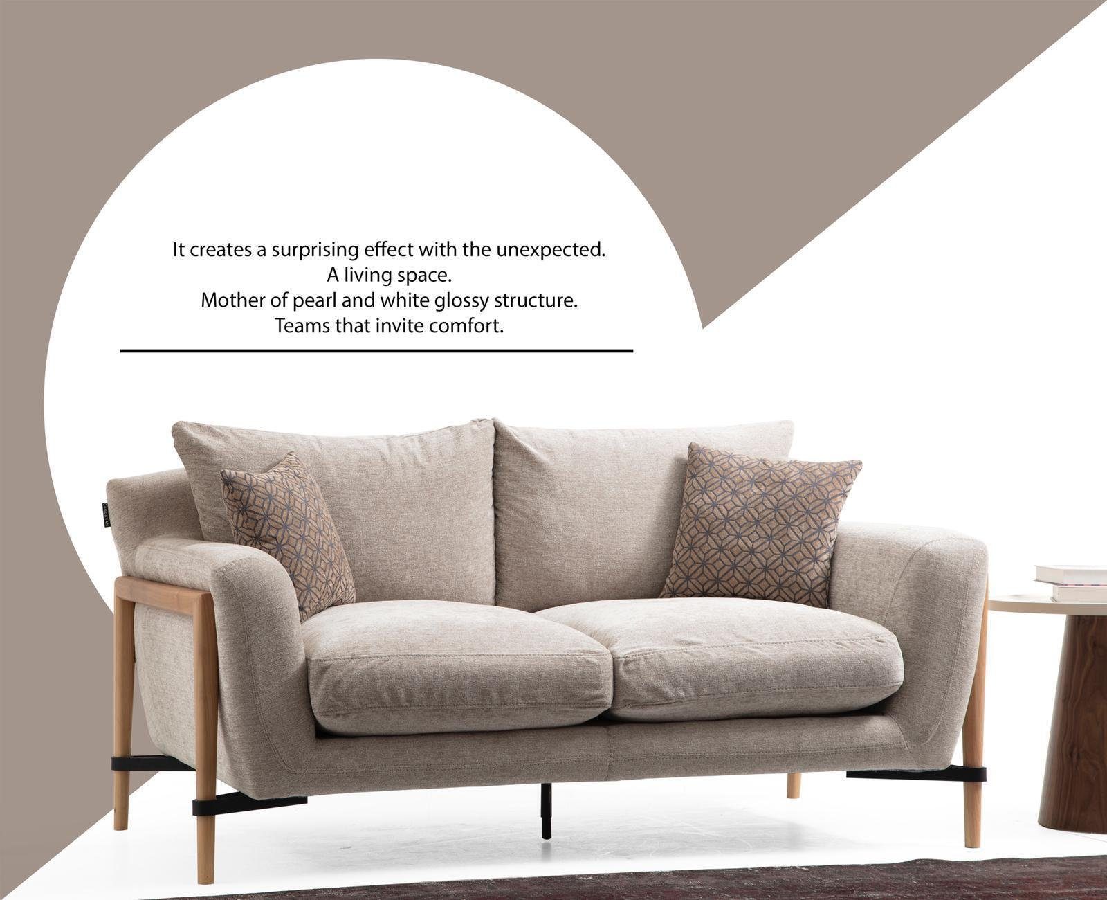JVmoebel 2-Sitzer Wohnzimmer Zweisitzer Sofa 2 Sitzer Stoff Sofas Modern Design Grau, 1 Teile, Made in Europa