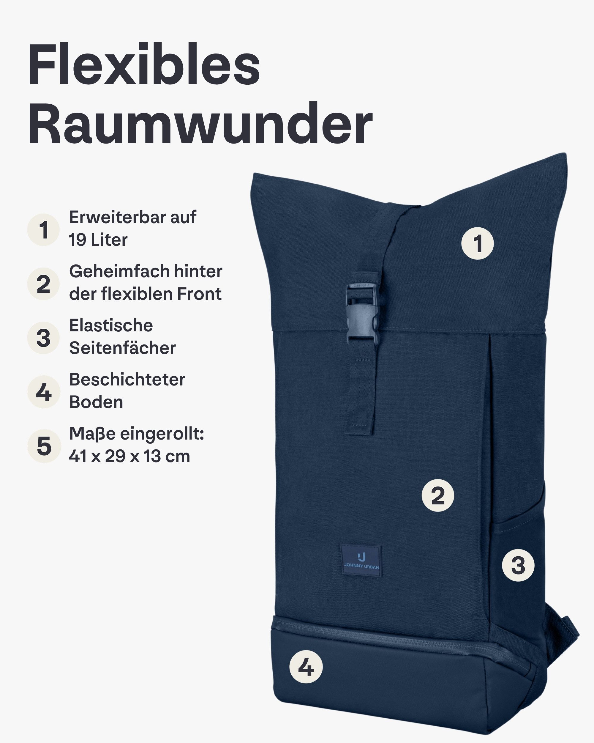 Johnny Urban Cityrucksack Allen Medium Rolltop mit Laptopfach (1-tlg), Wasserabweisend