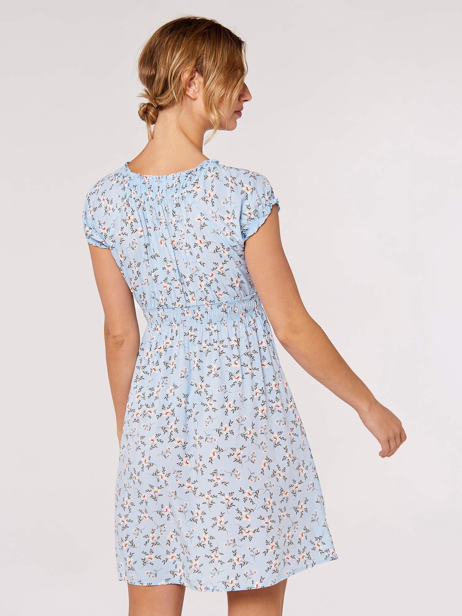 Apricot Minikleid Milkmaid Kleid Orchidee mit Rüschen – Bild 4 von 5