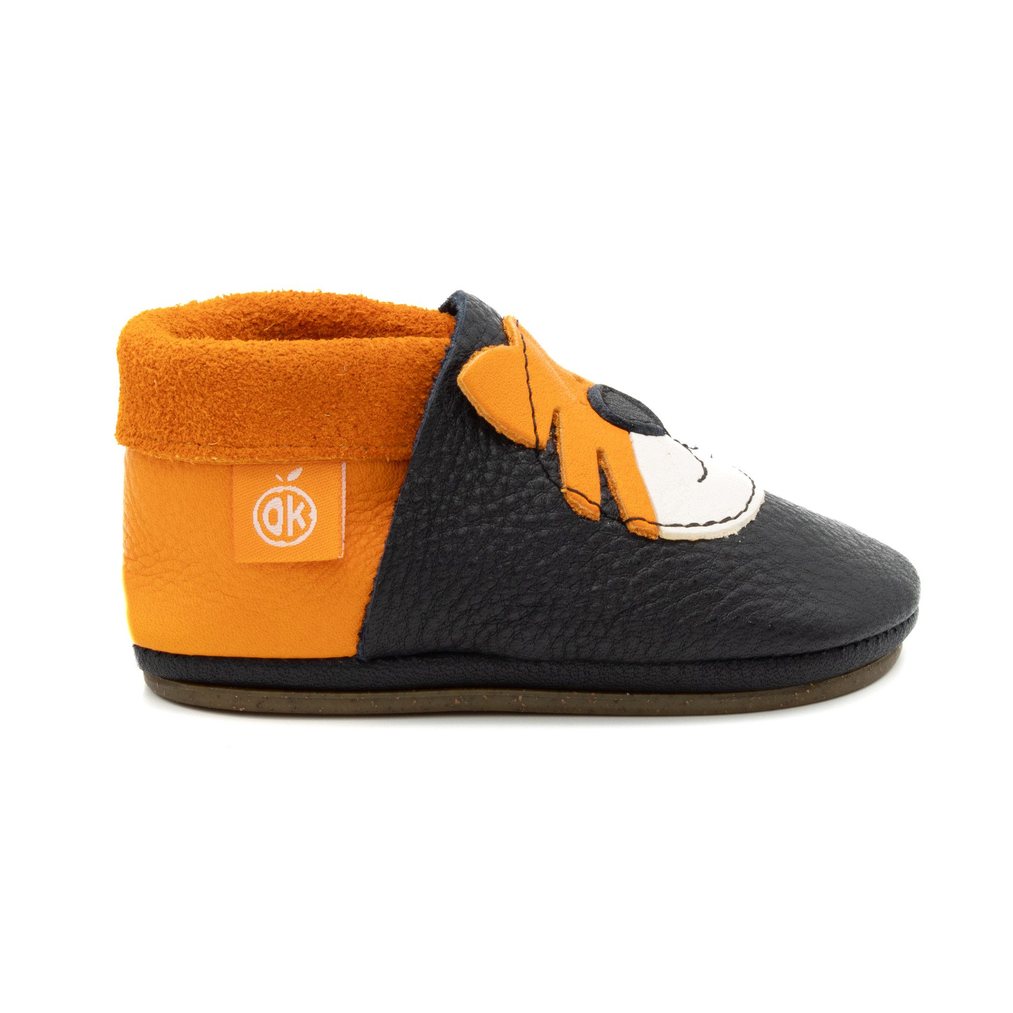 Orangenkinder® Tiger mit Sohle Kinder Hausschuh pflanzlich gegerbtes Leder, Made in Germany, Kindergartenschuh