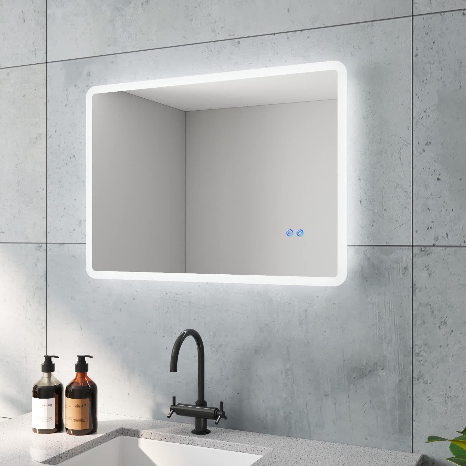 Beleuchtung, IP44 Anti-beschlag Touch Spiegel 6400K Kaltweiß Badezimmerspiegel Badspiegel LED-Lichtspiegel Led mit 80x60cm Energiesparend AQUABATOS