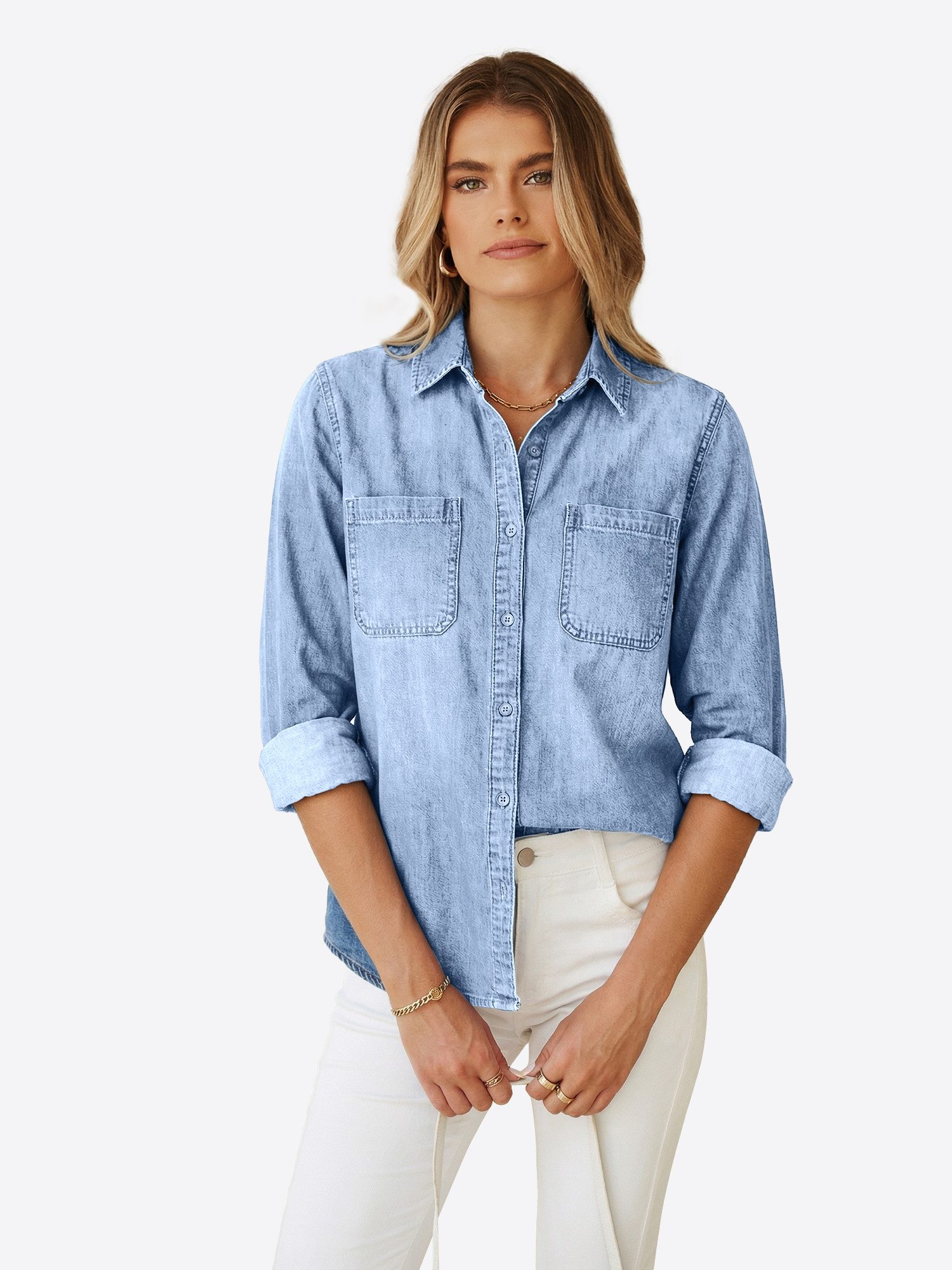 Imily Bela Jeansbluse Damen Lässige Boyfriend Jeansjacke (Packung, 1-tlg., 1per-Pack) aus Baumwolle
